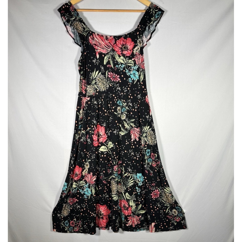 Maurices Y2K Dark Floral Midi Dress Sz Medium Ruffle Strap Babydoll Fairy Grunge